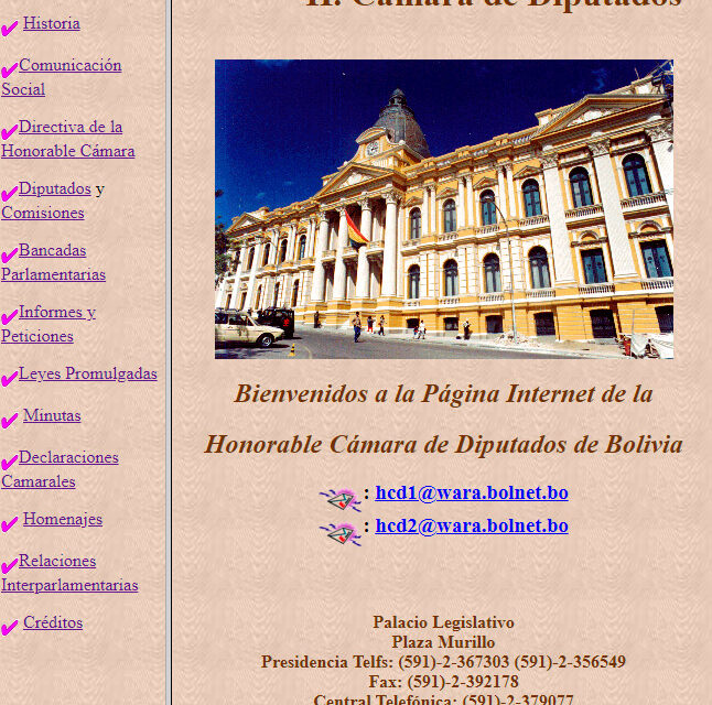 La Primera Página web de Cámara de Diputados de Bolivia